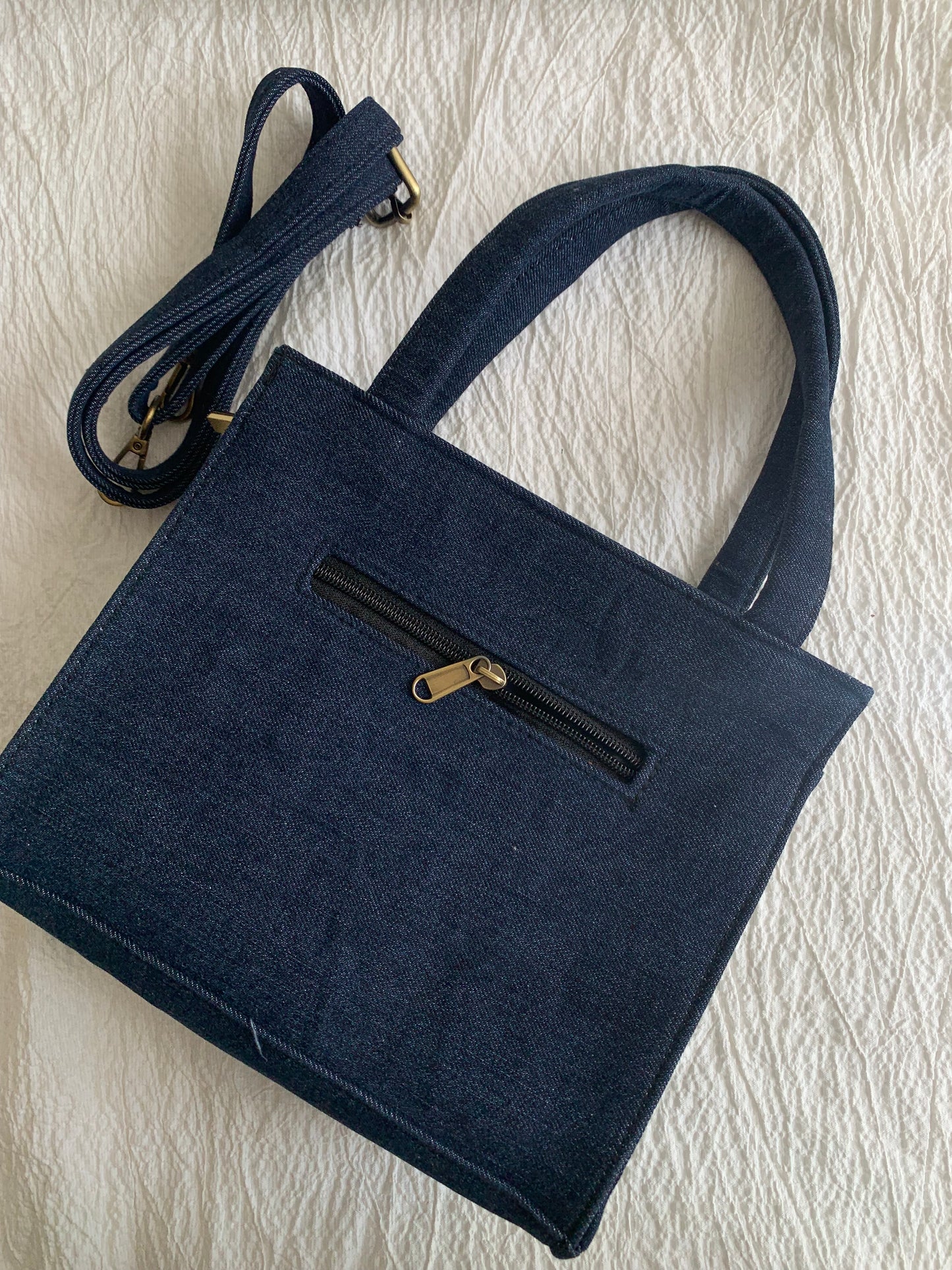 Denim printed box bag (dark blue)