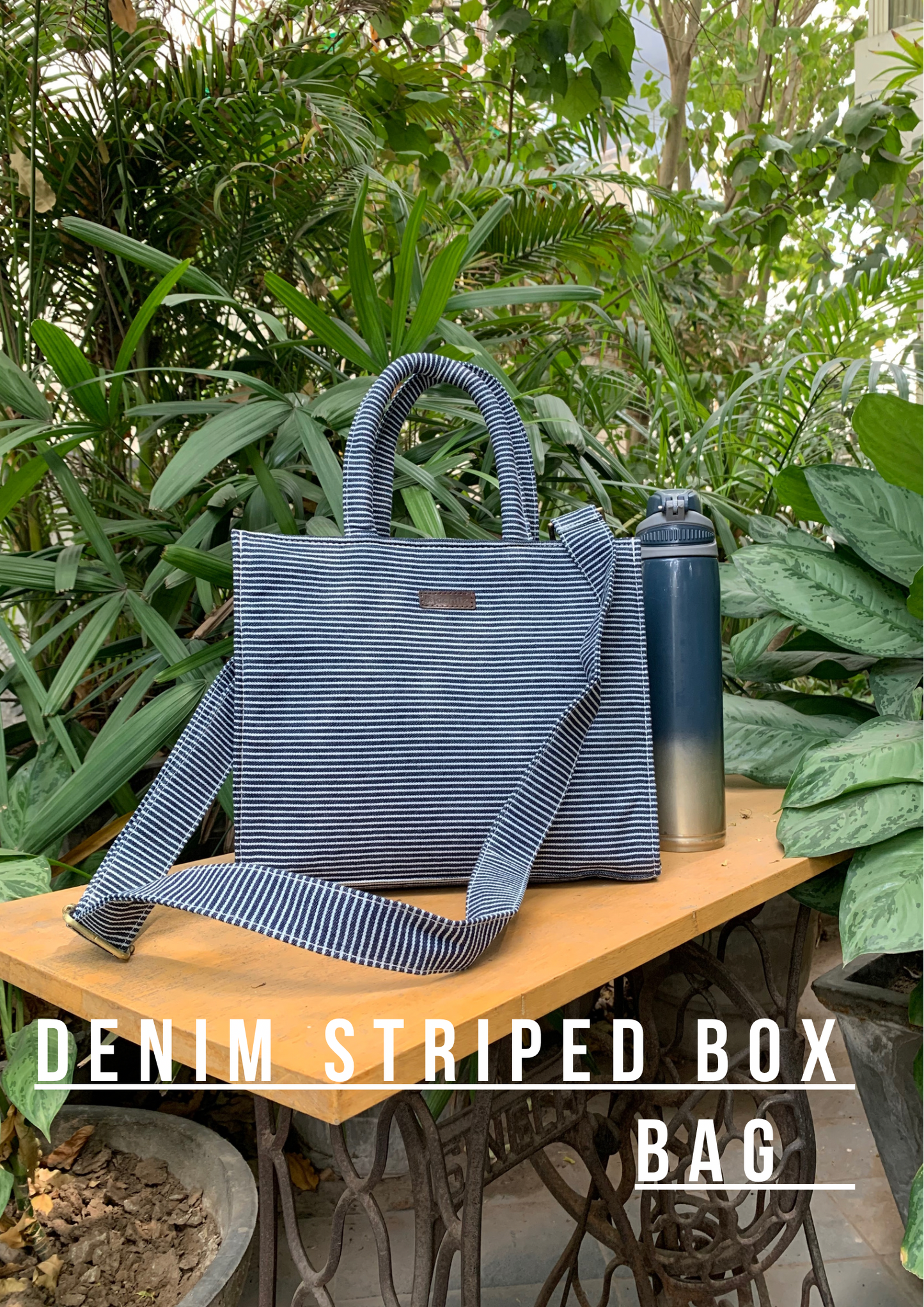 Denim striped box bag